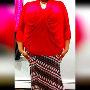 🎅🏾🎄💲🖐🏾/CATO  red/black striped knit maxi skirt